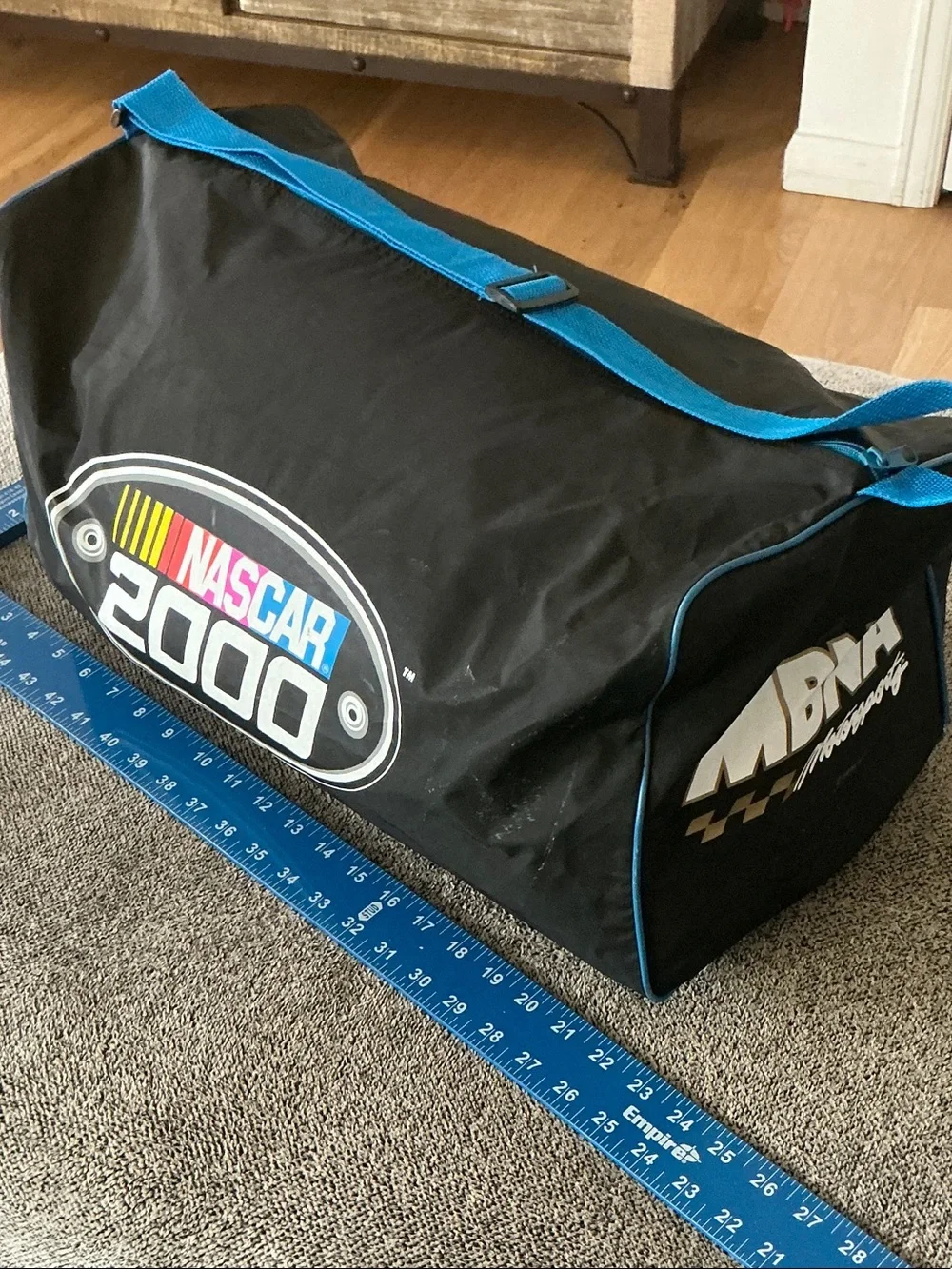 Nascar Black Duffel Bag with Blue Strap